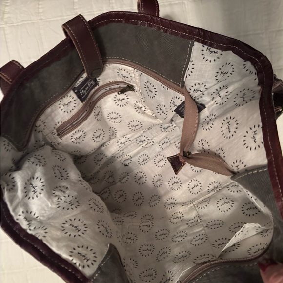 Myra Bag Brown and Cream Patterned Tote - Picture 3 of 3
